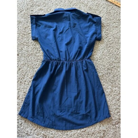 Unbranded Button Short Sleeve Blue A-Line Dress Size Small Collar Casual Solid - Picture 12 of 12
